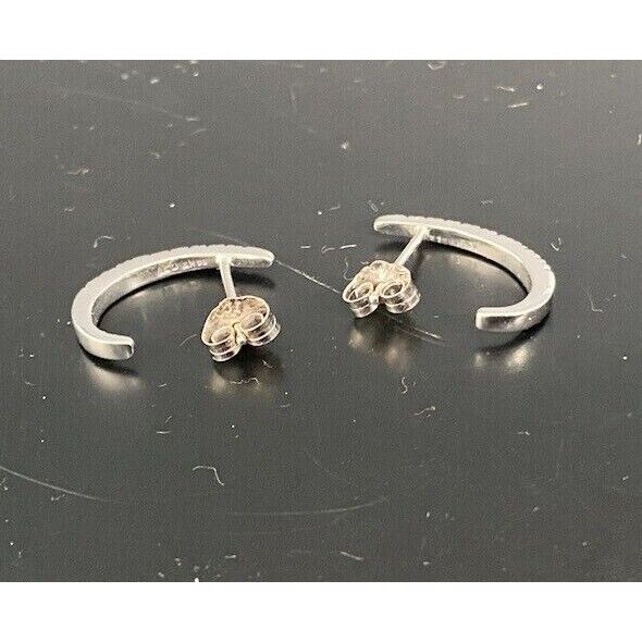 14K WHITE GOLD DIAMOND SEMI HOOPS EARRINGS SKY