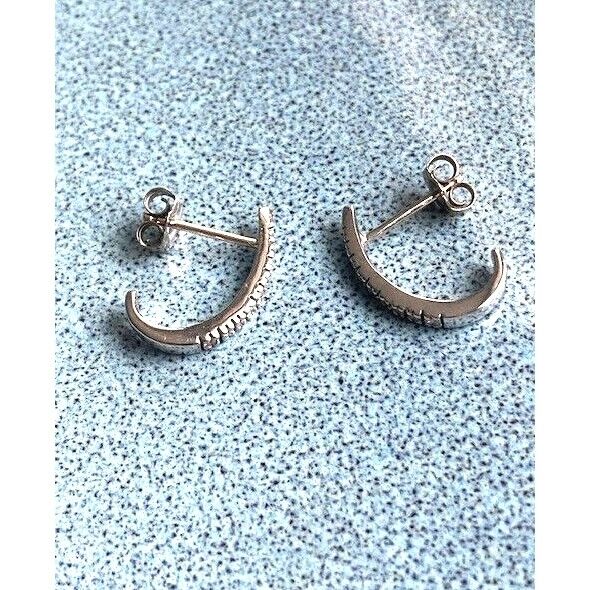 14K WHITE GOLD DIAMOND SEMI HOOPS EARRINGS SKY