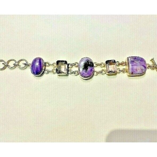 925 STERLING SILVER AMETHYST AND CHAROITE BRACELET SKY