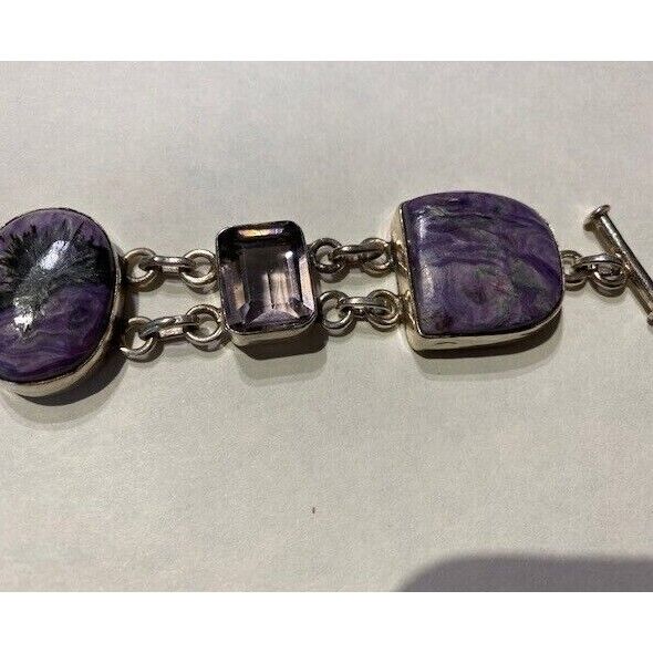 925 STERLING SILVER AMETHYST AND CHAROITE BRACELET SKY