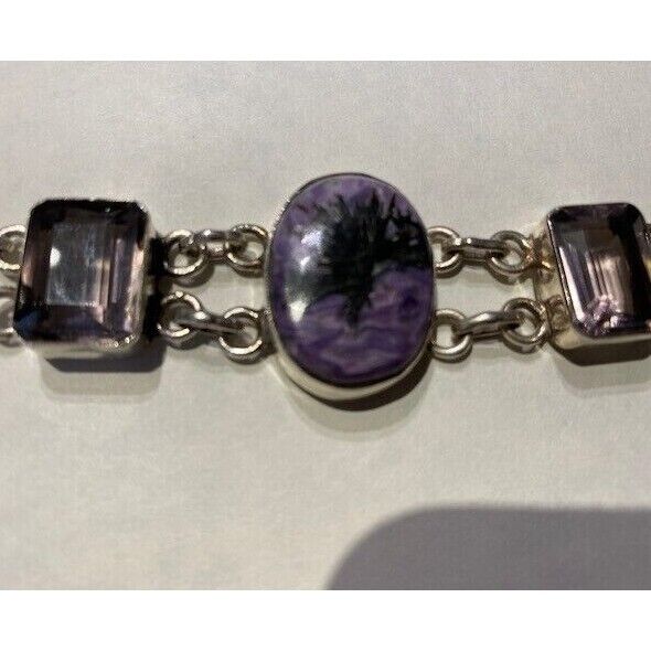 925 STERLING SILVER AMETHYST AND CHAROITE BRACELET SKY