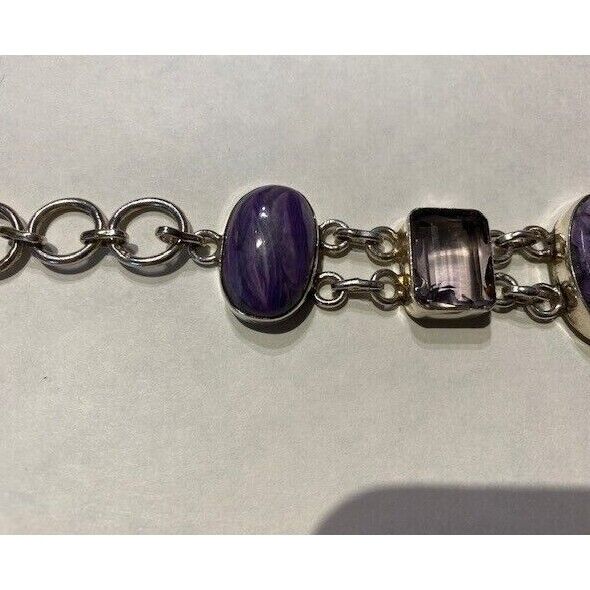 925 STERLING SILVER AMETHYST AND CHAROITE BRACELET SKY