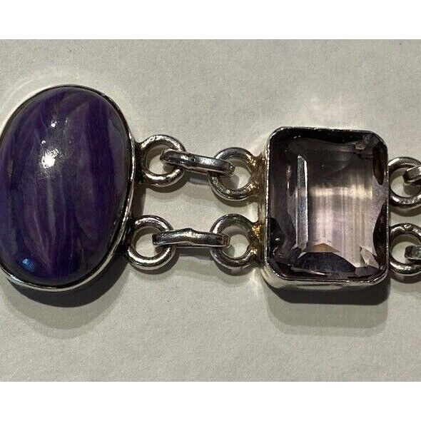 925 STERLING SILVER AMETHYST AND CHAROITE BRACELET SKY