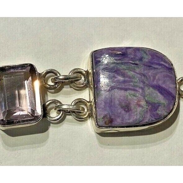 925 STERLING SILVER AMETHYST AND CHAROITE BRACELET SKY