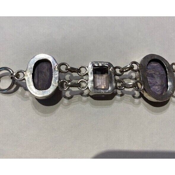 925 STERLING SILVER AMETHYST AND CHAROITE BRACELET SKY