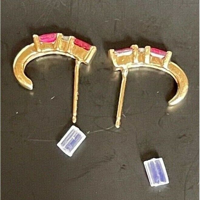 CUTE YELLOW GOLD PINK TOPAZ & DIAMOND EARRINGS SKY