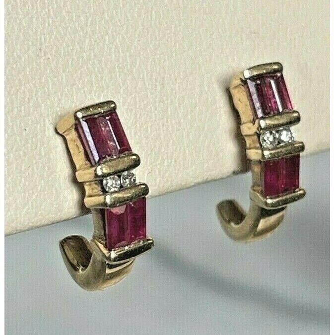 CUTE YELLOW GOLD PINK TOPAZ & DIAMOND EARRINGS SKY