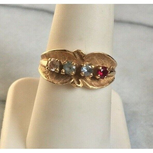 YELLOW GOLD MULTI-GEM 4 STONES RING SIZE 7.5 SKY