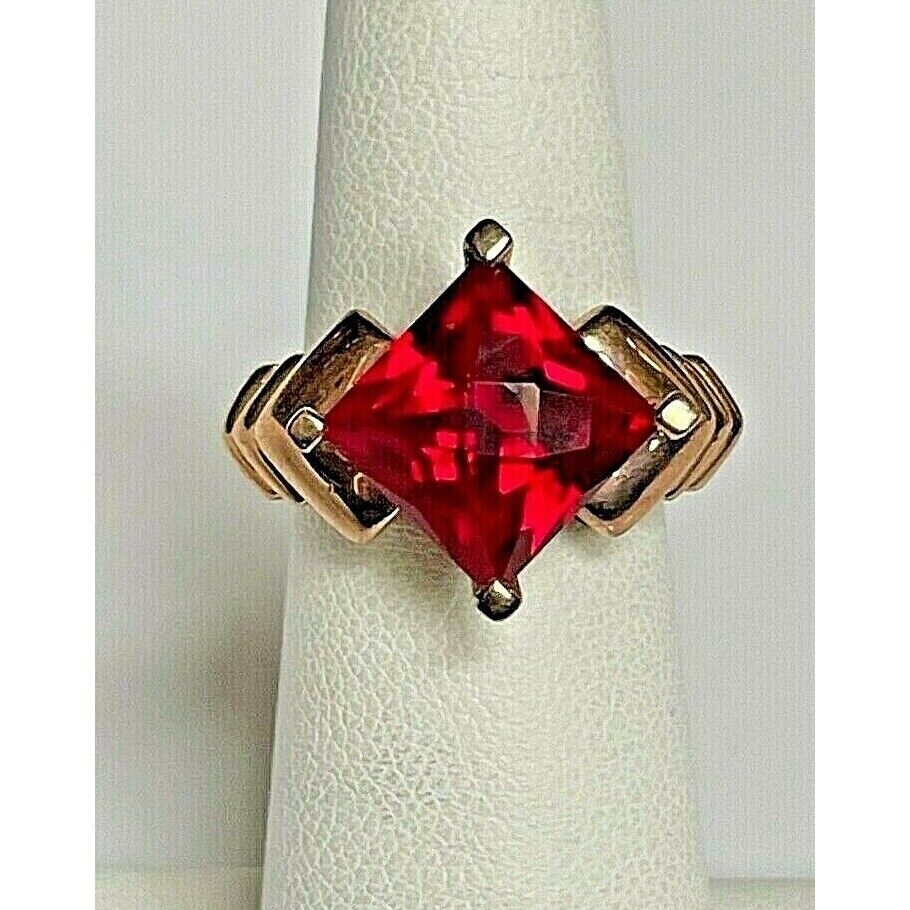 MEDA 925 STERLING SILVER VERMEIL & LAB-CREATED RUBY RING SIZE 5 SKY