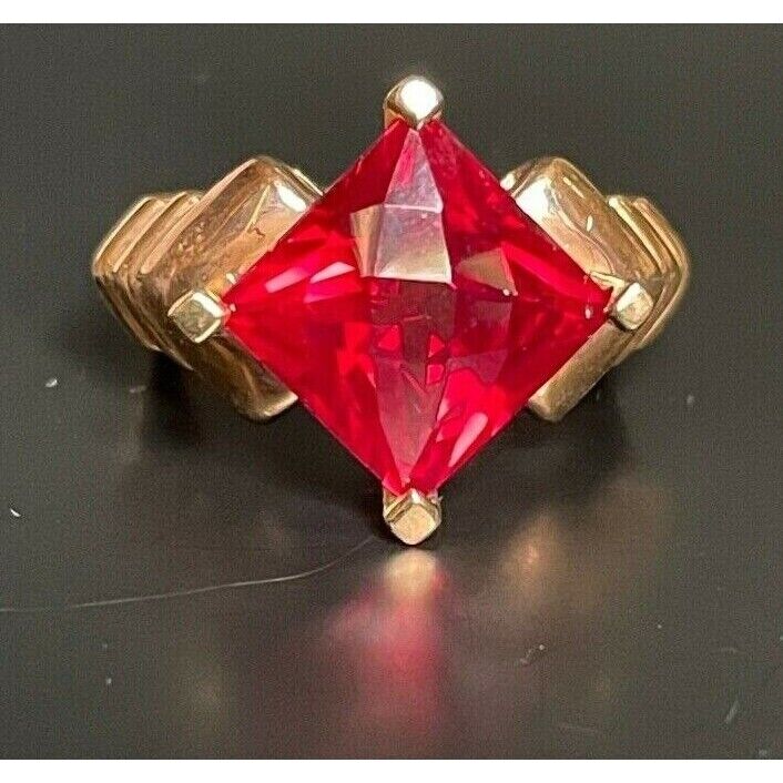 MEDA 925 STERLING SILVER VERMEIL & LAB-CREATED RUBY RING SIZE 5 SKY