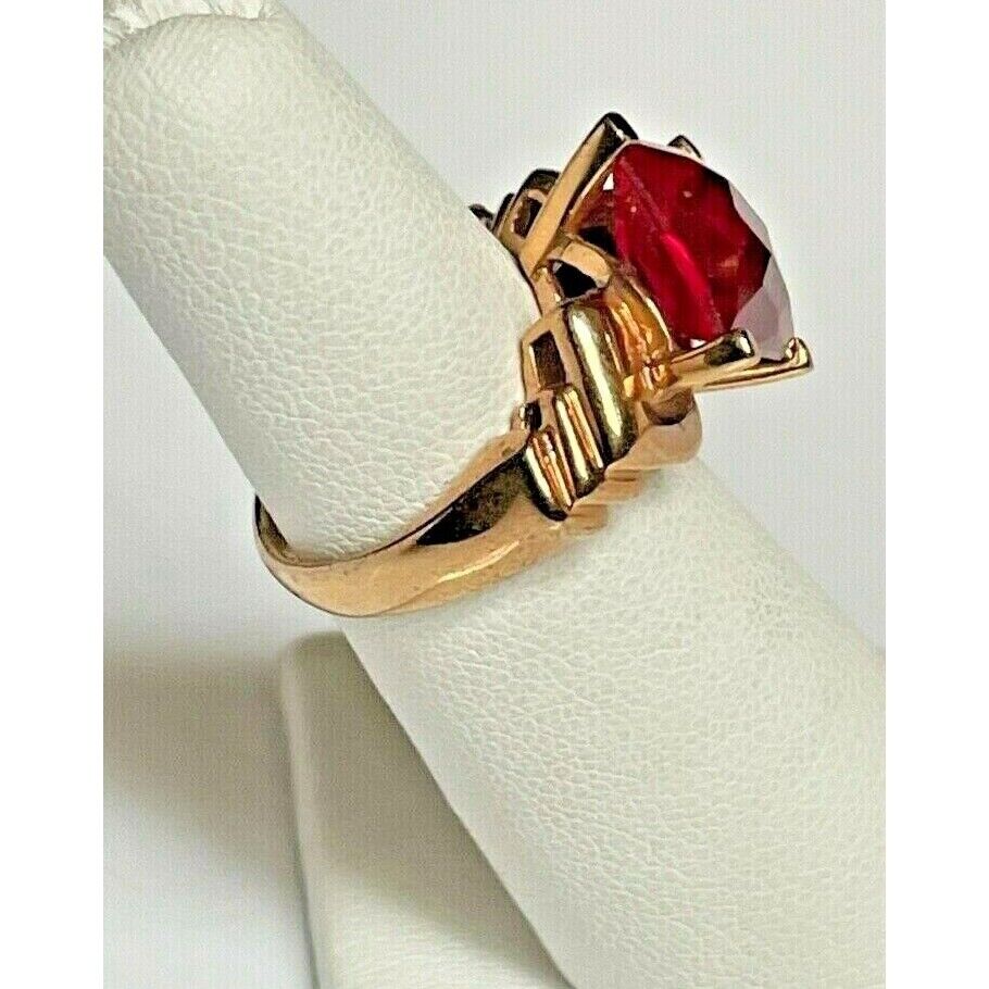 MEDA 925 STERLING SILVER VERMEIL & LAB-CREATED RUBY RING SIZE 5 SKY