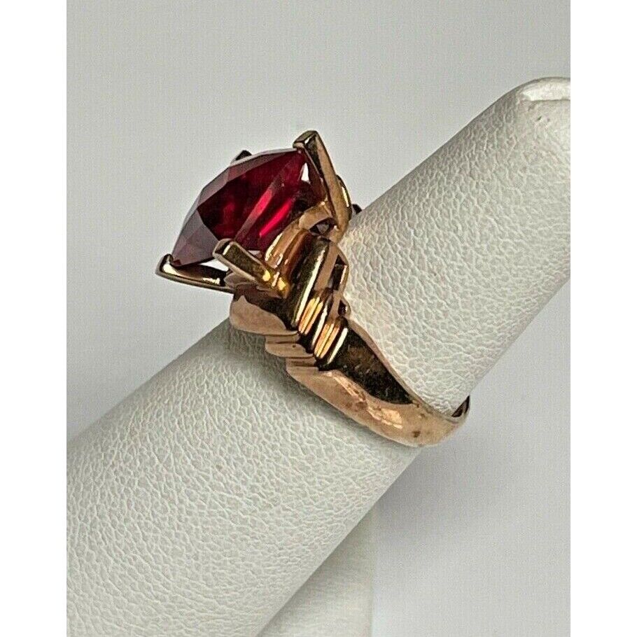 MEDA 925 STERLING SILVER VERMEIL & LAB-CREATED RUBY RING SIZE 5 SKY