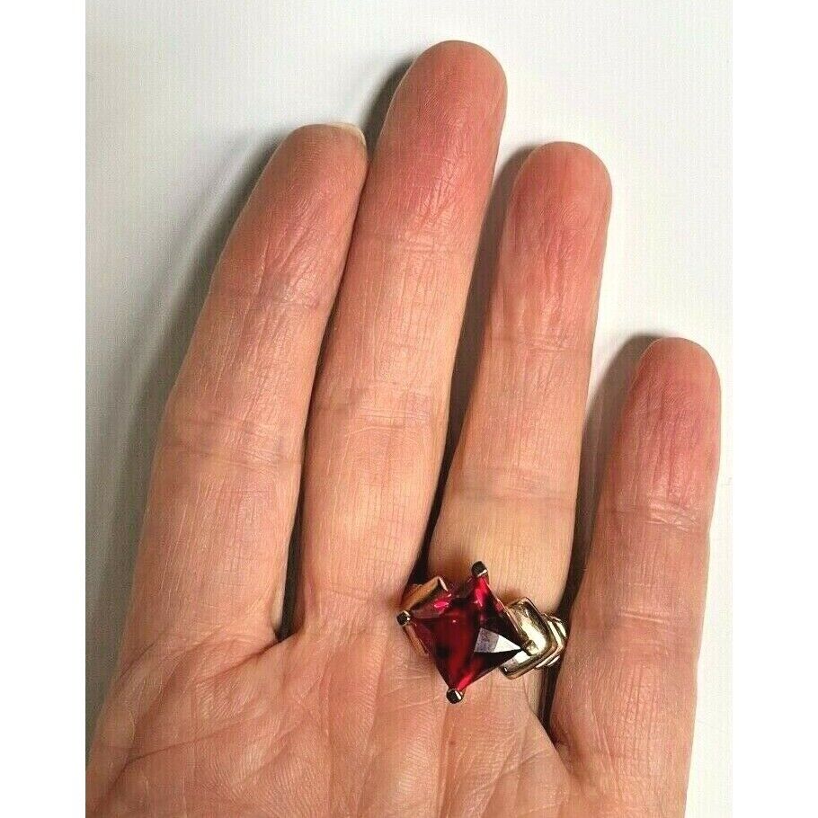 MEDA 925 STERLING SILVER VERMEIL & LAB-CREATED RUBY RING SIZE 5 SKY