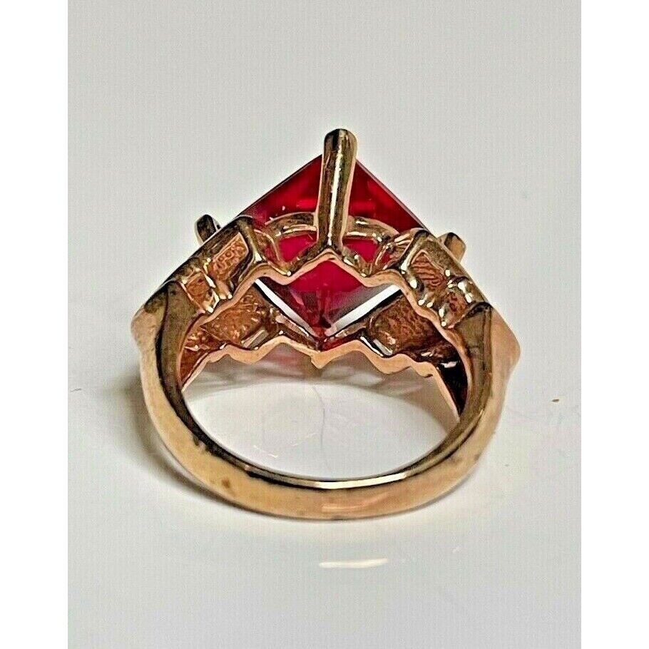 MEDA 925 STERLING SILVER VERMEIL & LAB-CREATED RUBY RING SIZE 5 SKY