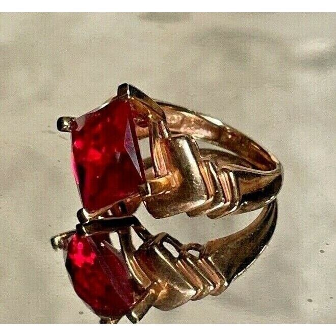 MEDA 925 STERLING SILVER VERMEIL & LAB-CREATED RUBY RING SIZE 5 SKY