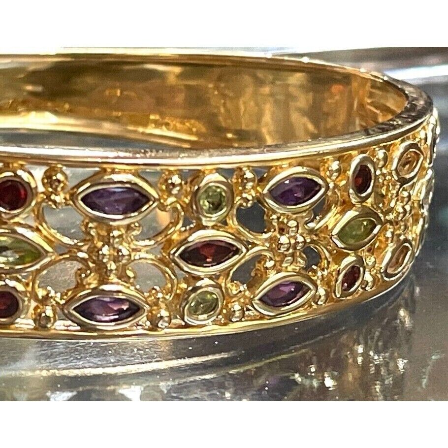 BEAUTIFUL 925 STERLING SILVER VERMEIL MULTI GEMSTONE BANGLE BRACELET SKY