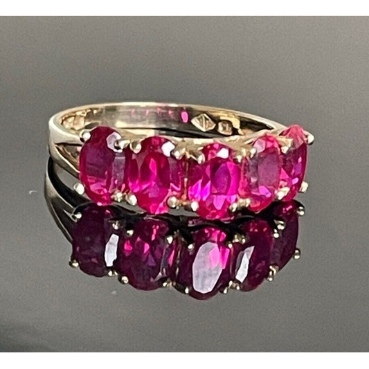 YELLOW GOLD LAB-CREATED RUBY BAND  RING SIZE 7 SKY