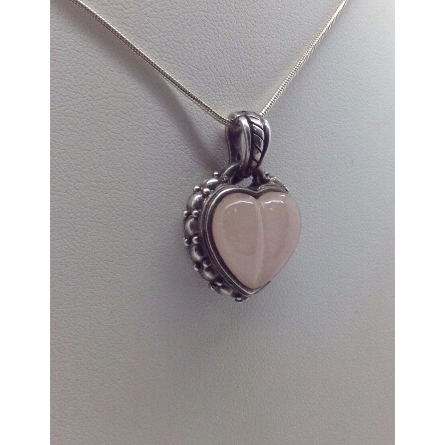 JUDITH RIPKA STERLING SILVER ROSE QUARTZ OR JADE HEART PENDANT & SNAKE SKY