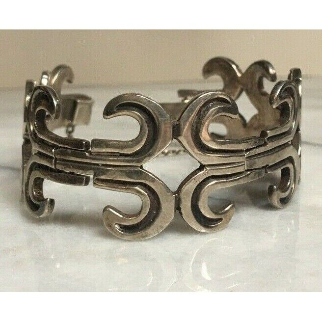 J.N. JACOPO TAXCO BRUTALIST HAND MADE 925 STERLING SILVER BRACELET, 64.9 SKY