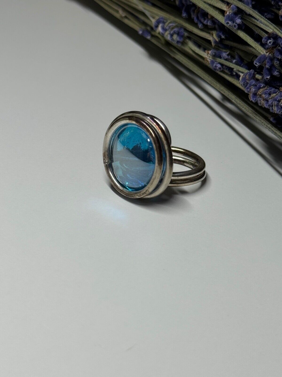 MODERN ART DESIGN BLUE CZ RING SIZE 6