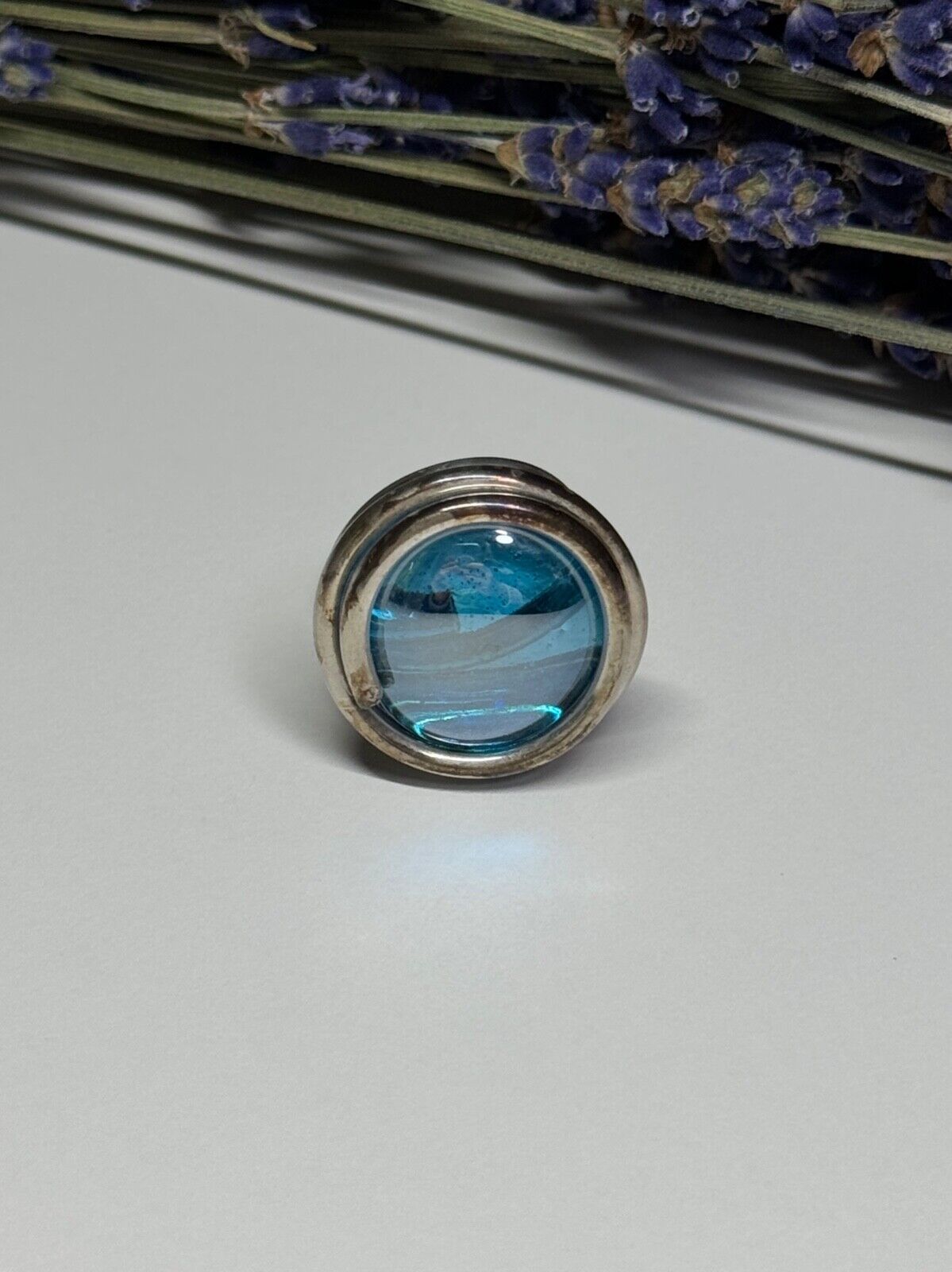 MODERN ART DESIGN BLUE CZ RING SIZE 6