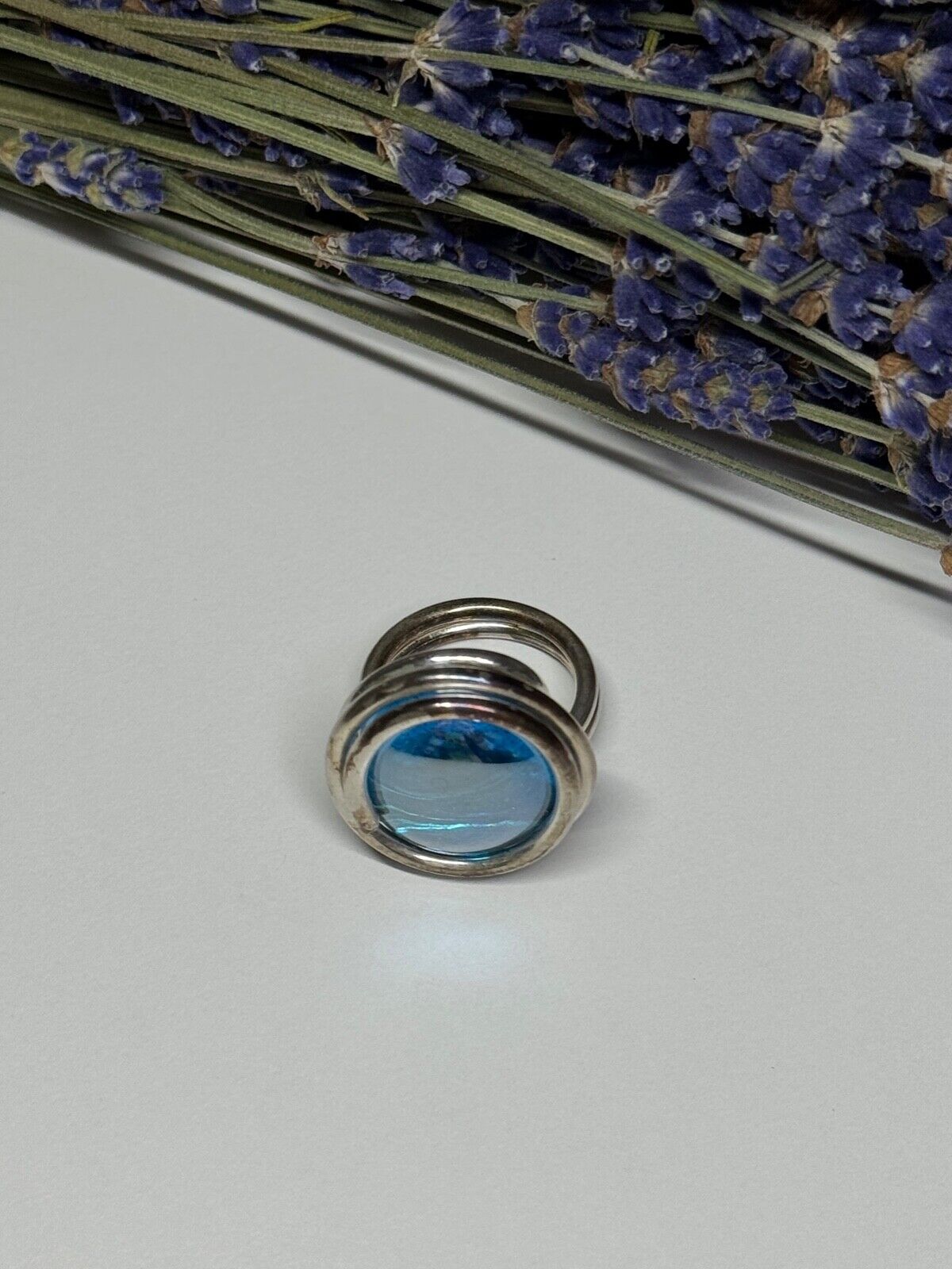 MODERN ART DESIGN BLUE CZ RING SIZE 6