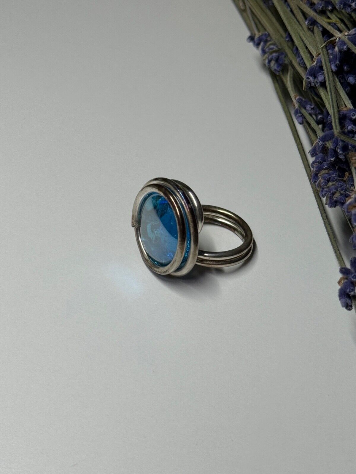 MODERN ART DESIGN BLUE CZ RING SIZE 6