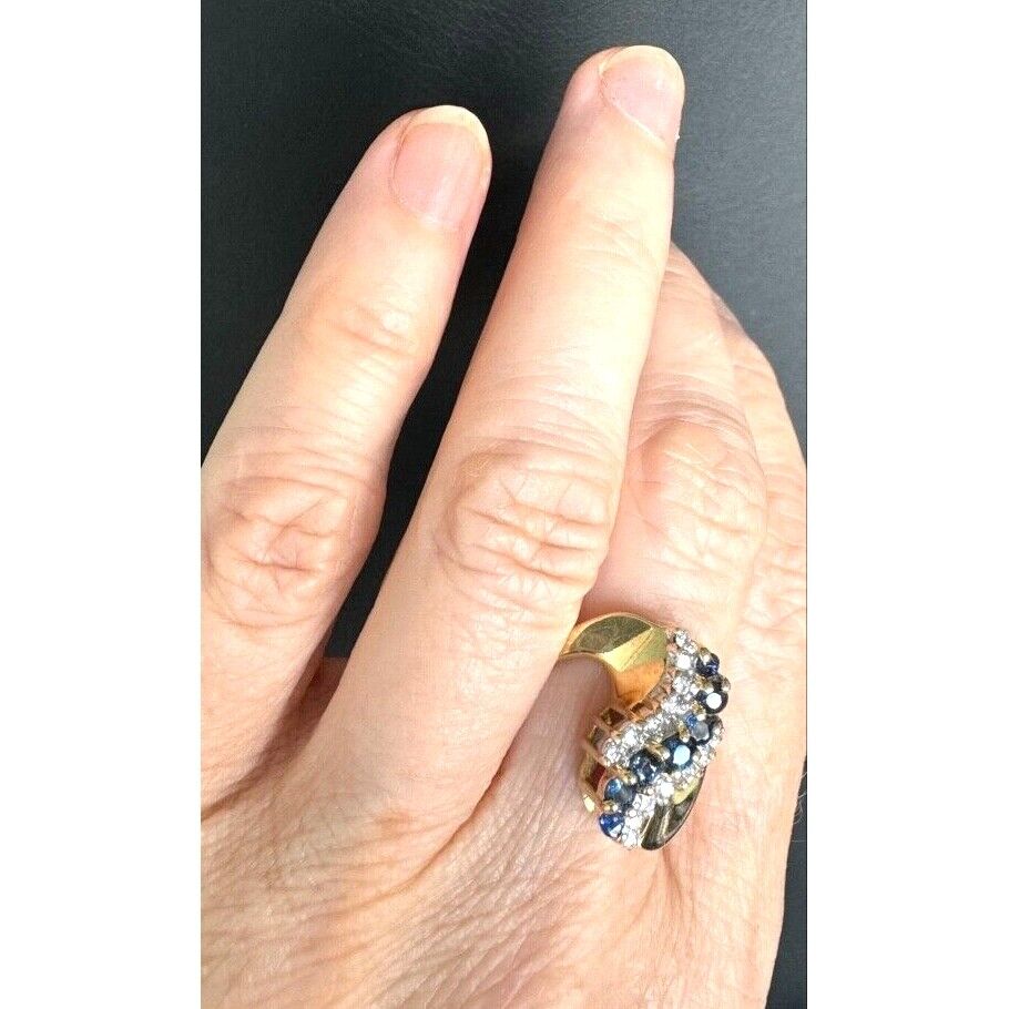 14K YELLOW GOLD TOPAZ AND DIAMOND COCKTAIL RING SIZE 7.5 SKY