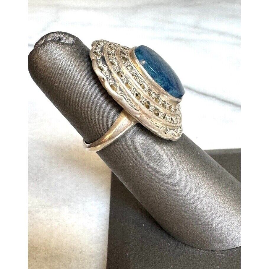 925 STERLING SILVER AZURITE AND MARCASITES RING SIZE 4 SKY