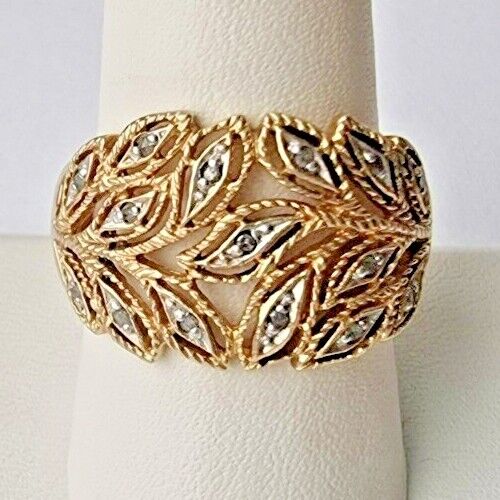 925 STERLING SILVER VERMEIL AND DIAMOND FOLIATE RING SIZE 10 SKY