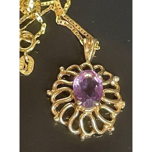 YELLOW GOLD  AND AMETHYST PENDANT NECKLACE SKY