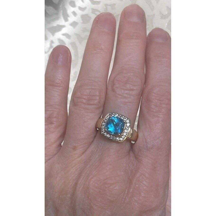 YELLOW GOLD BLUE TOPAZ AND GOSHENITE COCKTAIL RING SIZE 9.25 SKY