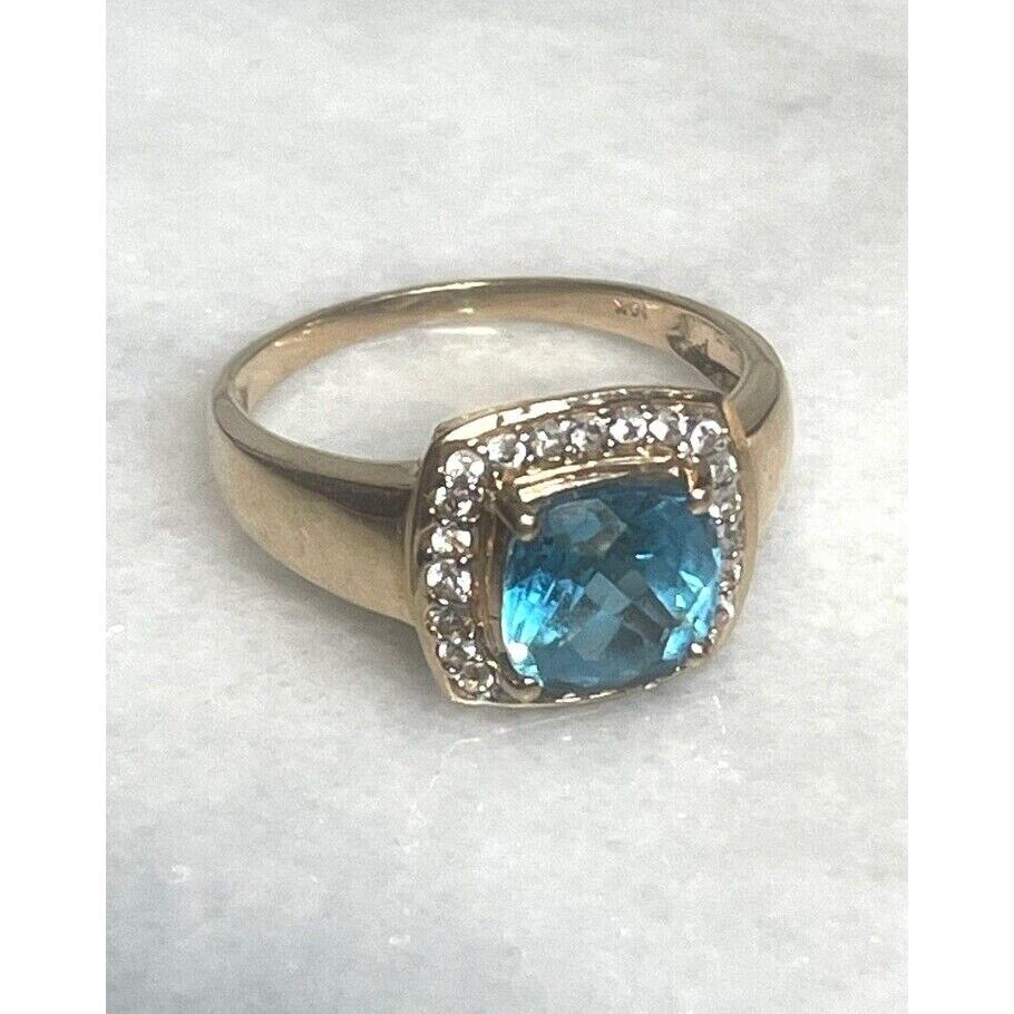 YELLOW GOLD BLUE TOPAZ AND GOSHENITE COCKTAIL RING SIZE 9.25 SKY