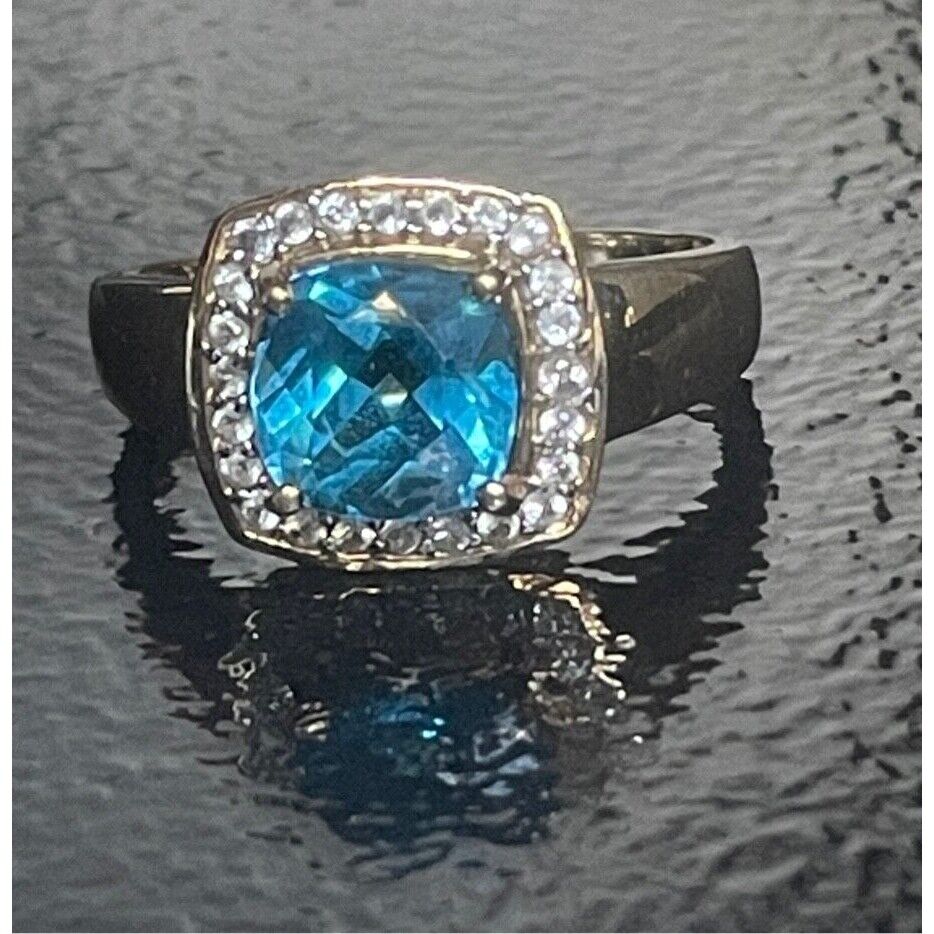 YELLOW GOLD BLUE TOPAZ AND GOSHENITE COCKTAIL RING SIZE 9.25 SKY