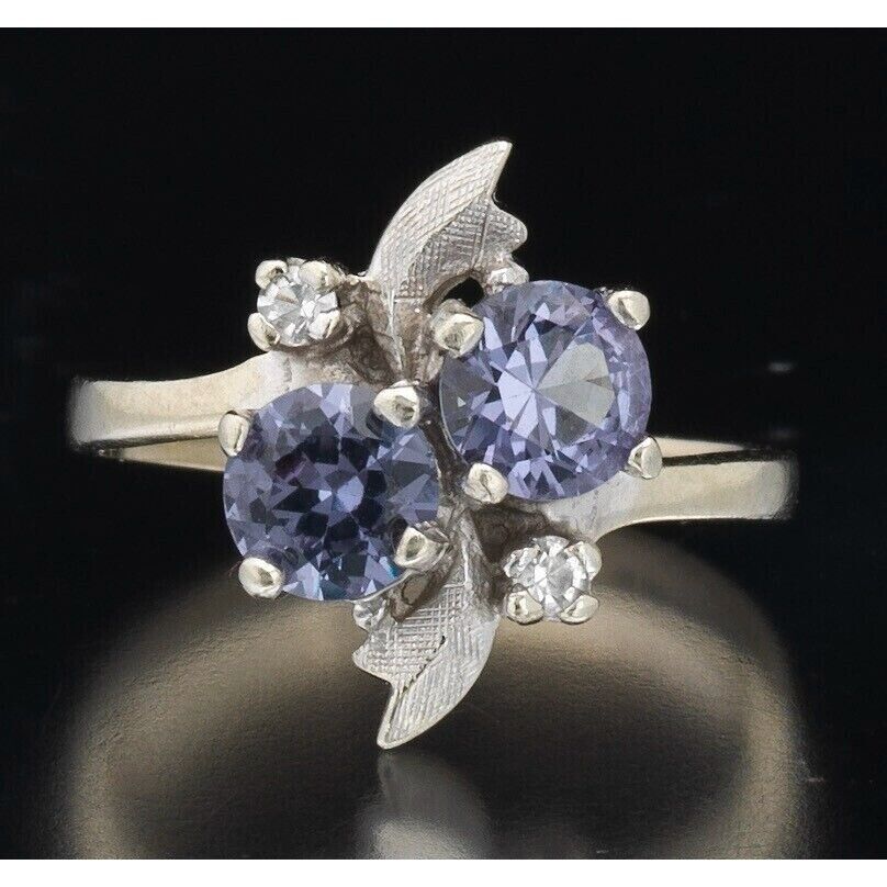 WHITE GOLD LAB-CREATED ALEXANDRITE AND DIAMOND RING SIZE 4 SKY