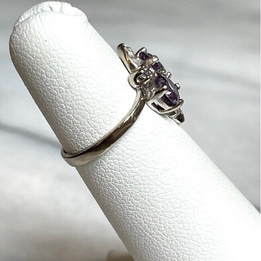 WHITE GOLD LAB-CREATED ALEXANDRITE AND DIAMOND RING SIZE 4 SKY