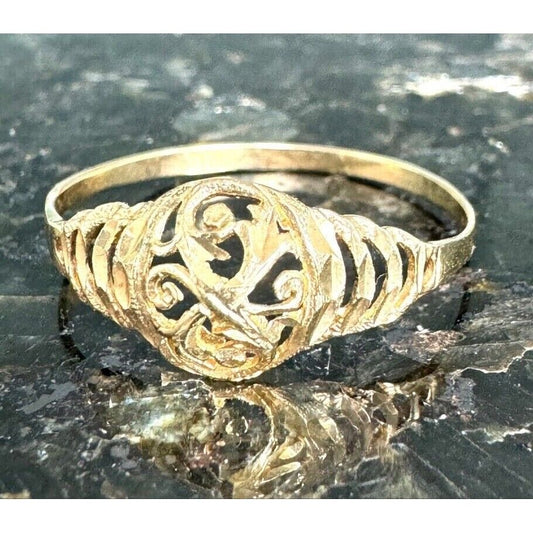 YELLOW GOLD SCROLLS FACE RING SIZE 9.75 SKY