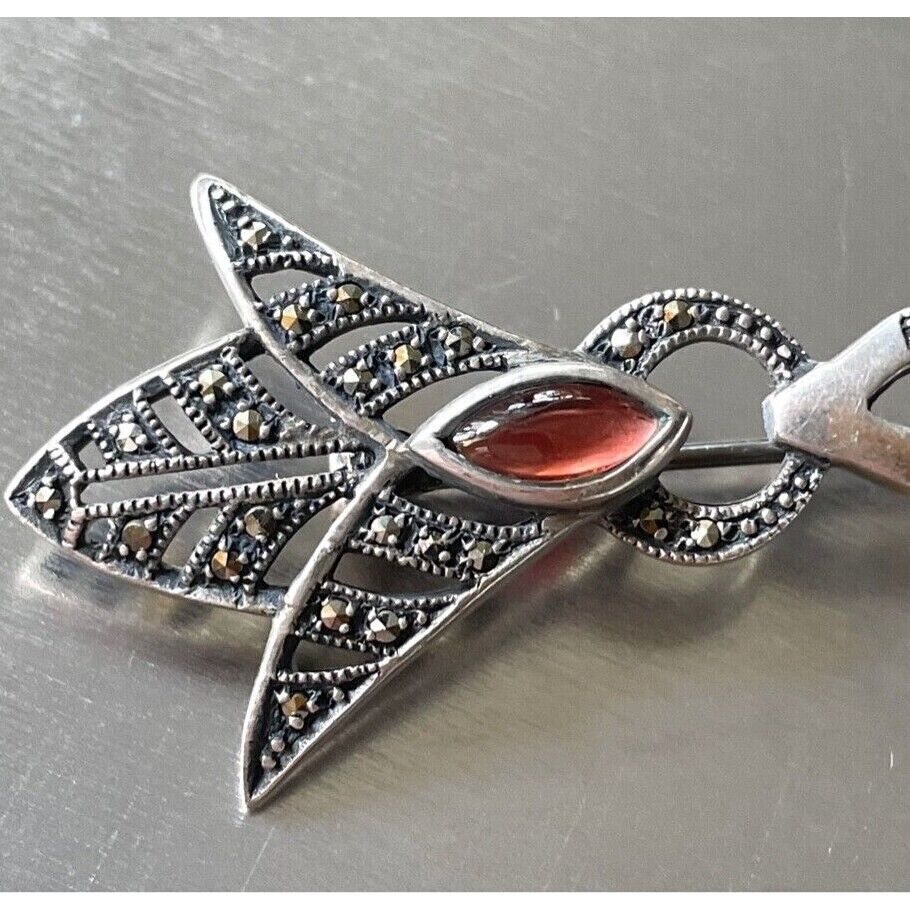 925 STERLING SILVER GARNET & MARCASITES CELTIC DESIGN BROOSH SKY