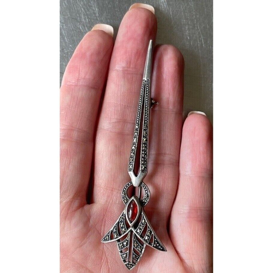 925 STERLING SILVER GARNET & MARCASITES CELTIC DESIGN BROOSH SKY