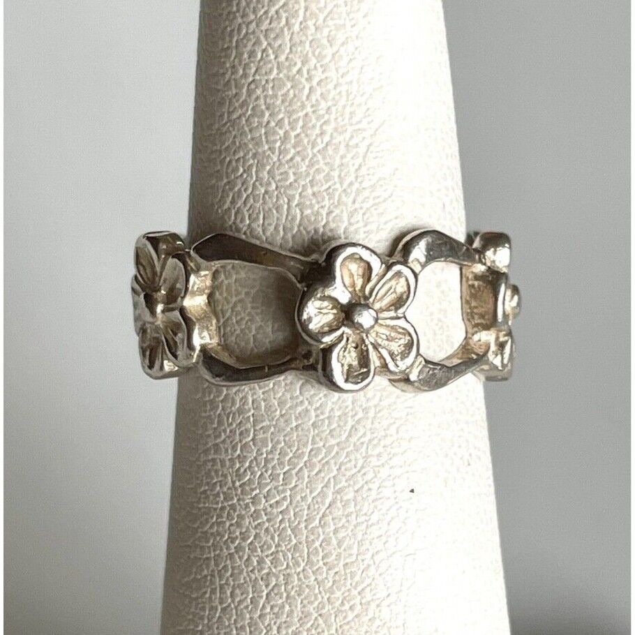 MADE IN US 925 STERLING SILVER FLORAL BAND RING SIZE 4.75 SKY