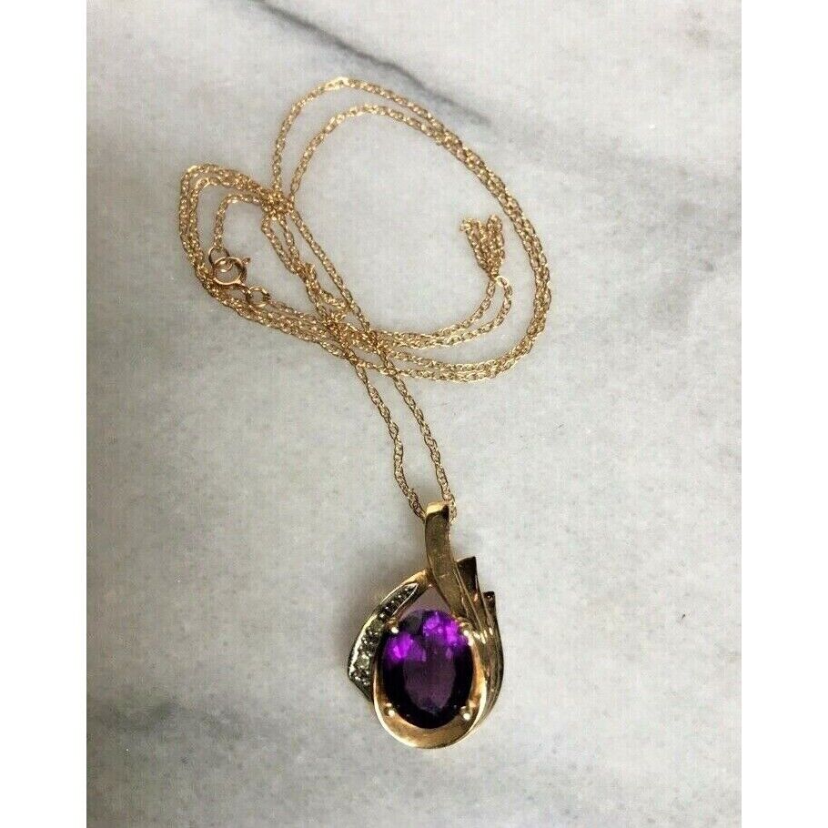 14K YELLOW GOLD AMETHYST & DIAMOND PENDANT NECKLACE SKY