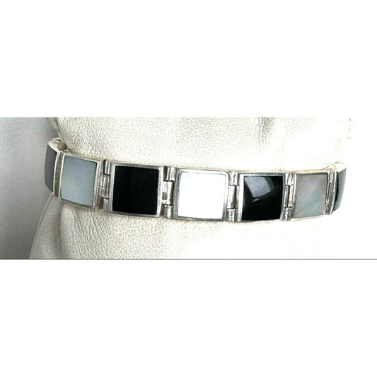 925 STERLING SILVER ONYX AND MOTHER OF PEARL BRACELET SKY