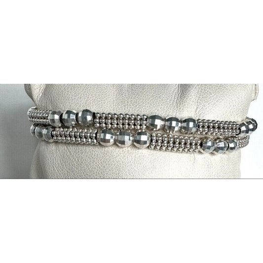 ITALIAN 925 STERLING SILVER DOUBLE STRAND STATIONED BRACELET SKY