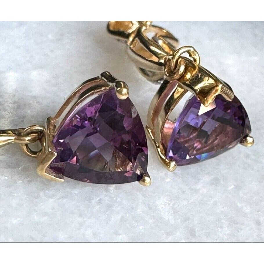 YELLOW GOLD  AMETHYST AND DIAMOND DANGLE EARRINGS SKY