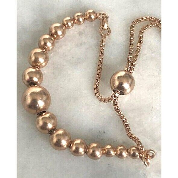 ROSE GOLD PLATED 925 STERLING SILVER BOLO  CLOSURE BEADED  BRACELET SKY