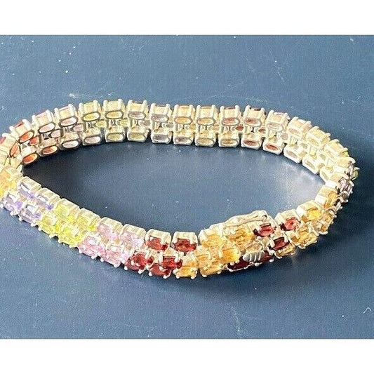 925 STERLING SILVER MULTI GEMSTONE RAINBOW TENNIS BRACELET #1 SKY