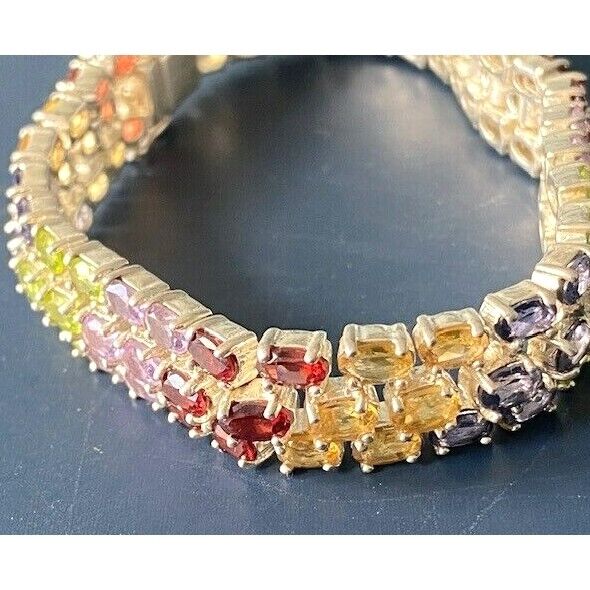 925 STERLING SILVER MULTI GEMSTONE RAINBOW TENNIS BRACELET #1 SKY