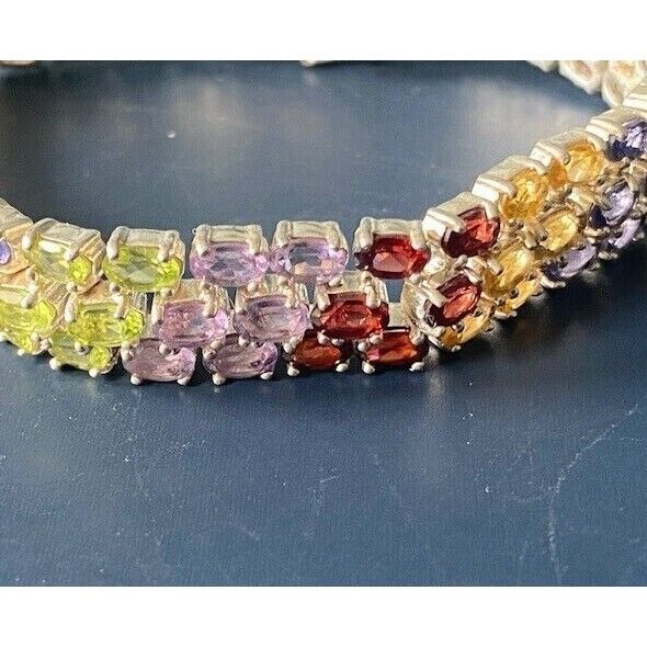 925 STERLING SILVER MULTI GEMSTONE RAINBOW TENNIS BRACELET #1 SKY