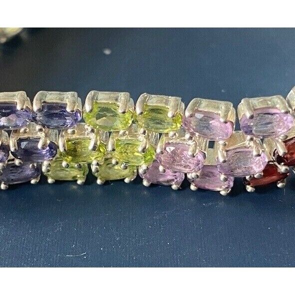 925 STERLING SILVER MULTI GEMSTONE RAINBOW TENNIS BRACELET #1 SKY