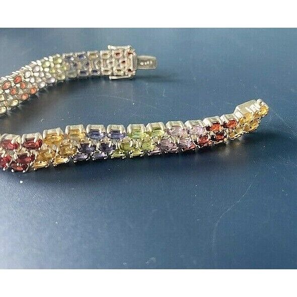 925 STERLING SILVER MULTI GEMSTONE RAINBOW TENNIS BRACELET #1 SKY